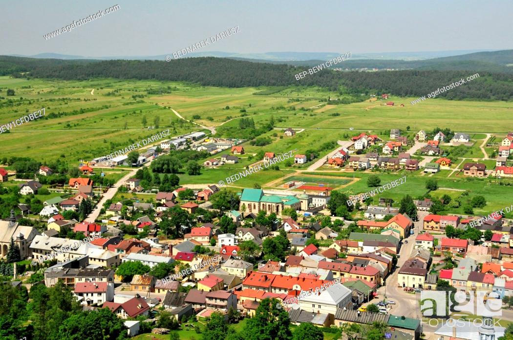 Stock Photo: View of Chentshin from the castle tower, Swietokrzyskie Voivodeship, Poland. The cicy was first mentioned in historical documents from 1275.
