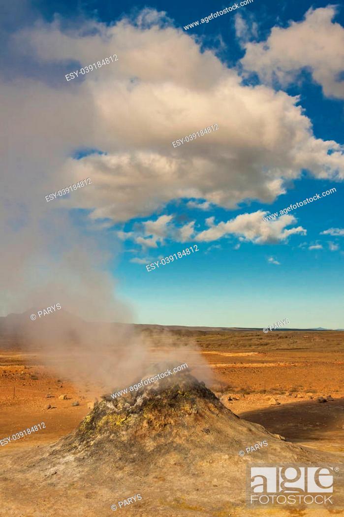 Stock Photo: Steaming fumarole in Hverir - Namafjall, between the Myvatn lake and Krafla area, in north Iceland.