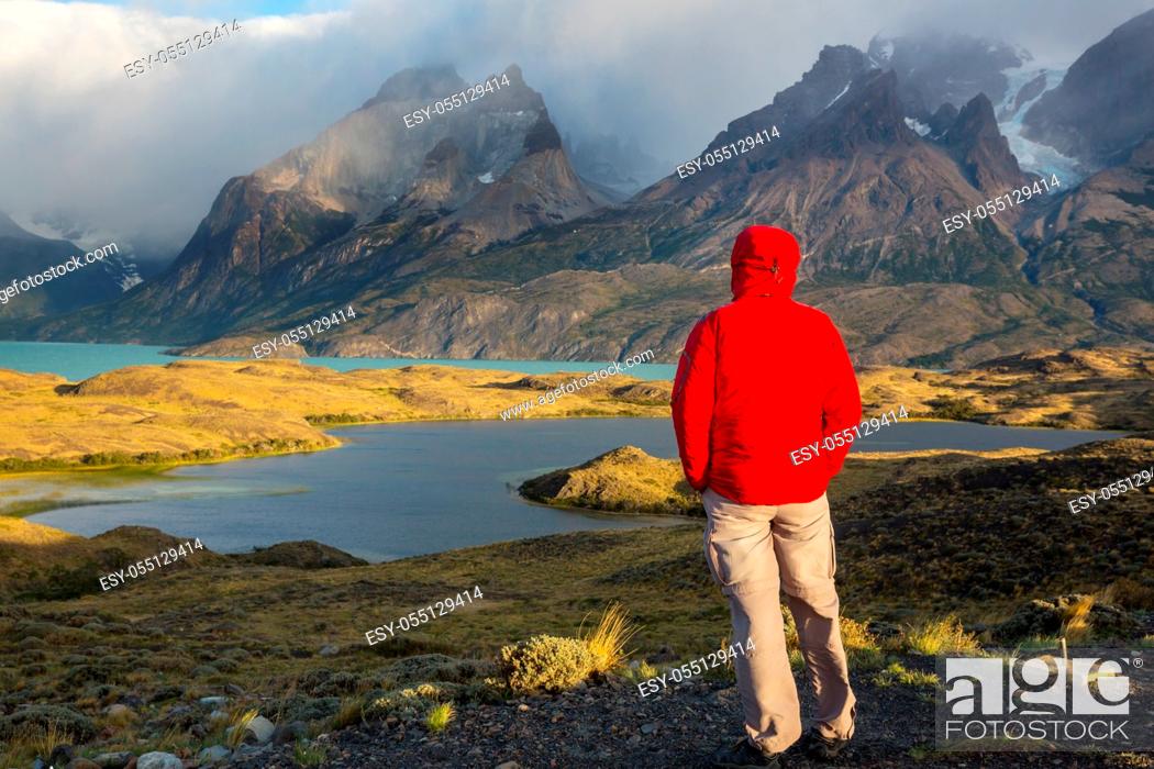 Stock Photo: Beautiful mountain landscapes in Torres Del Paine National Park, Chile. World famous hiking region.