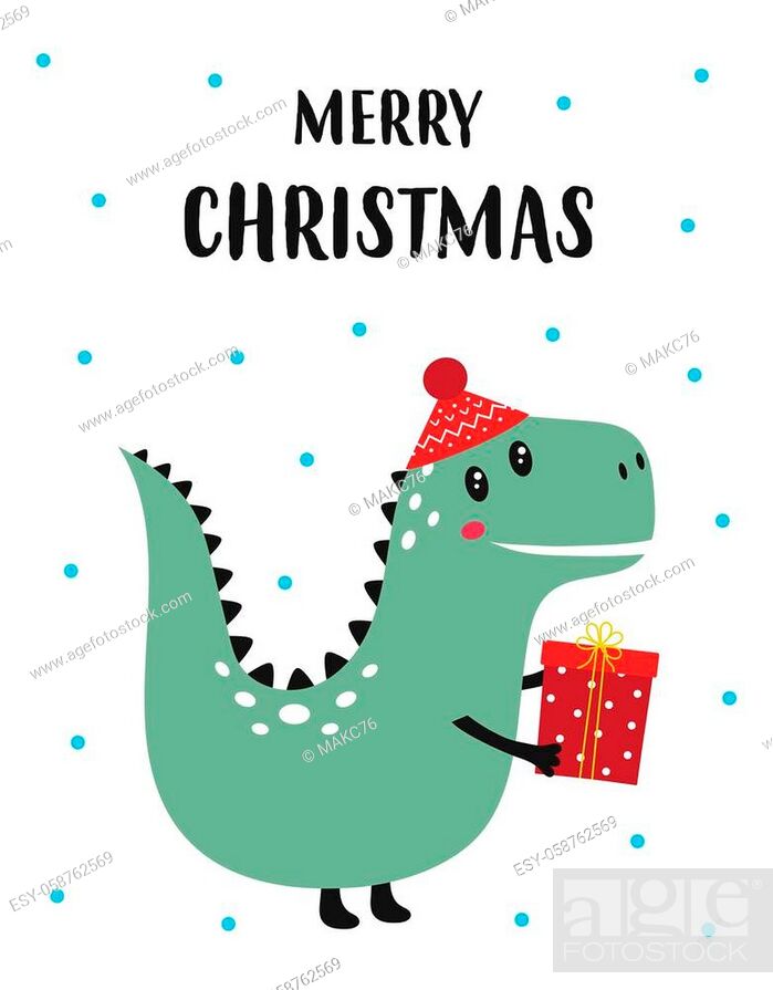 cute holiday dinosaur in hat isolated on white background, text merry  christmas, festive print, Stock Vector, Vector And Low Budget Royalty Free  Image. Pic. ESY-058762569 | agefotostock