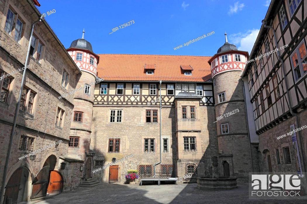 Stock Photo: Courtyard of the castle Schloss Bertholdsburg castle at Schleusingen, Hildburghausen district, Thuringia, Germany.