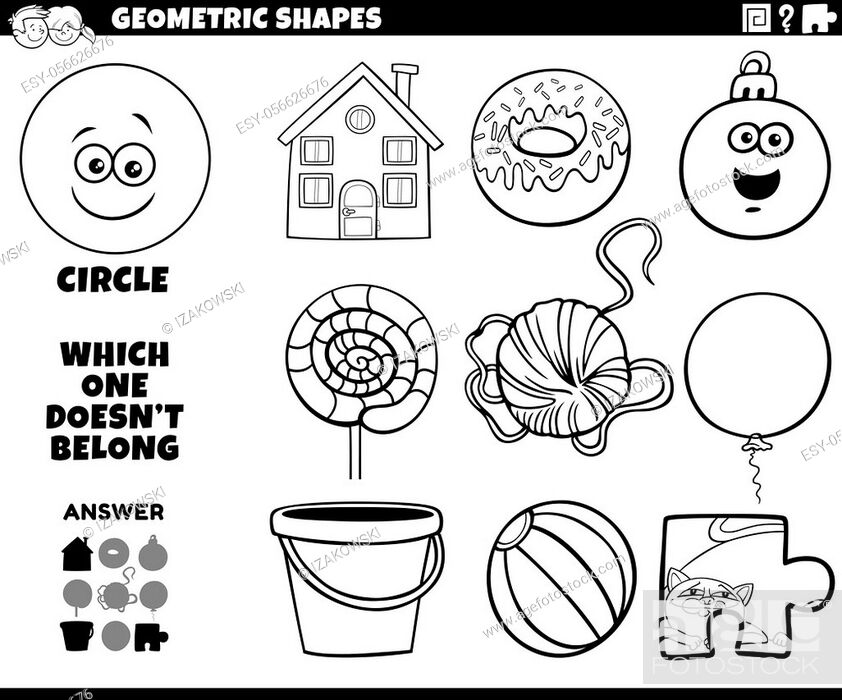 Black and White Cartoon Illustration of Circle Geometric Shape Educational  Game for Children..., Stock Vector, Vector And Low Budget Royalty Free  Image. Pic. ESY-056626676 | agefotostock