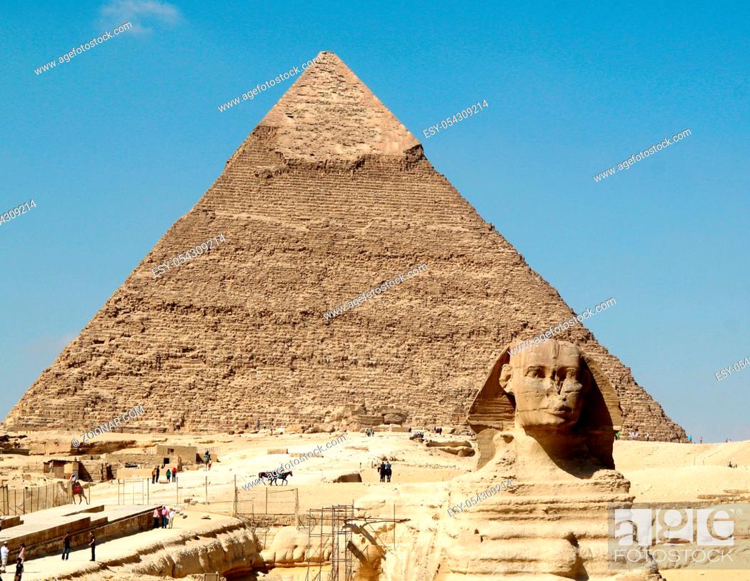 Stock Photo: Pyramid of Khafre and the Sphinx.