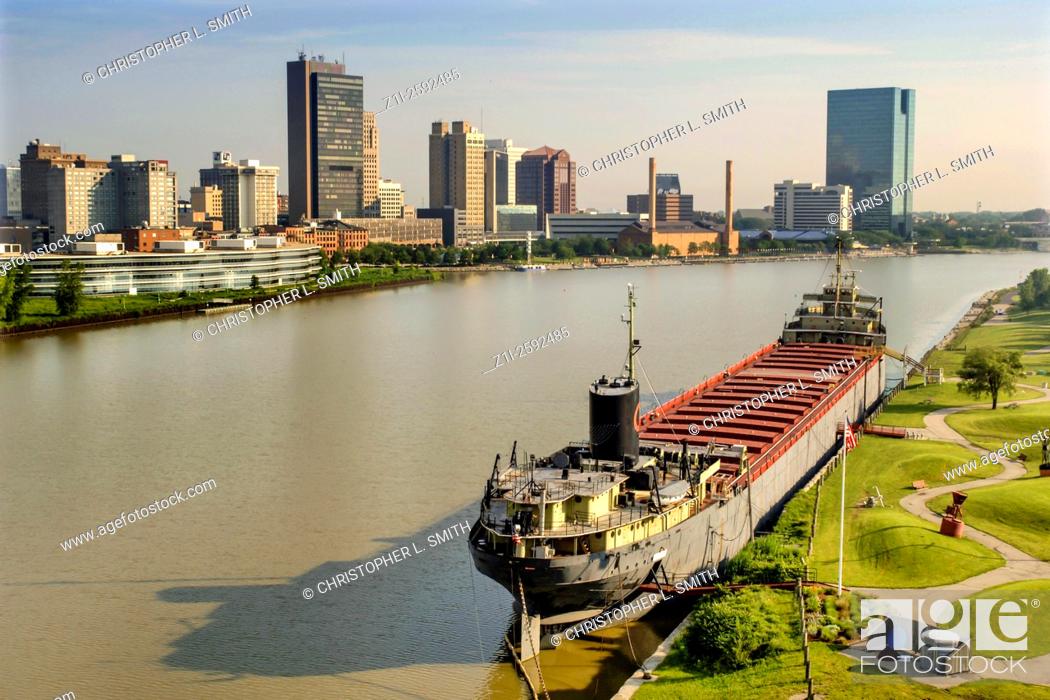 Stock Photo: S. S. Willis B. Boyer Great lakes Freighter moared on the Maumee River.