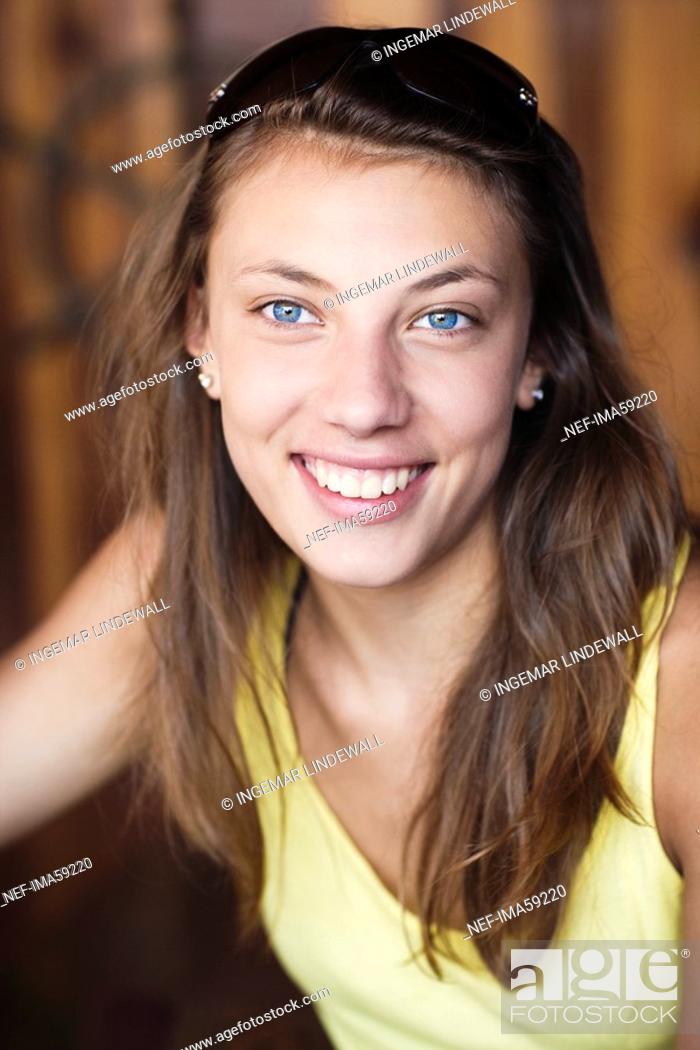 Stock Photo: A Scandinavian teenage girl smiling Thailand.