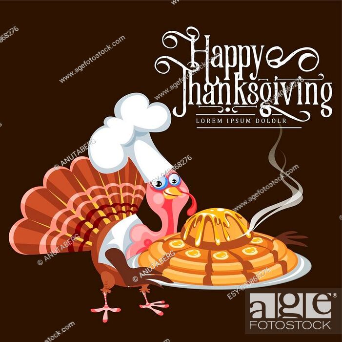 Cartoon thanksgiving turkey character in cooking hat holding pie, Stock  Vector, Vector And Low Budget Royalty Free Image. Pic. ESY-040868276 |  agefotostock
