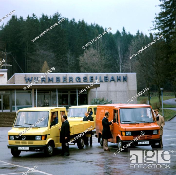 Stock Photo: New pick-up trucks from Mercedes-Benz will be presented at the end of April 1977 in Braunlage in the Harz region. The vehicles with payload capacity of one to.