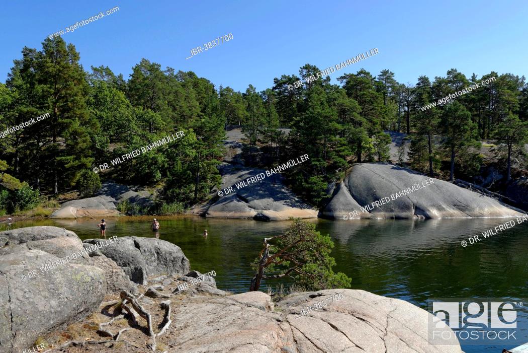 Stock Photo: Typical round polished rocks, roches moutonnées, on Finnhamn Island in the Stockholm Middle Archipelago, Stockholm, Sweden.