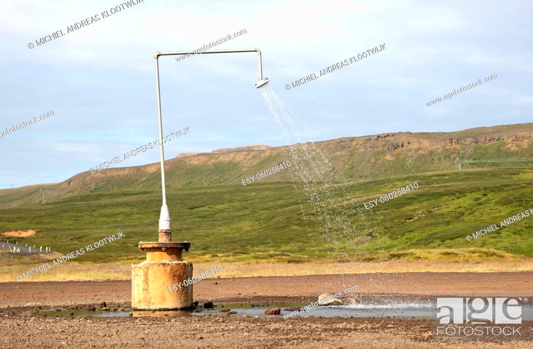 Stock Photo: Outdoor shower in Iceland, waiting to be used.