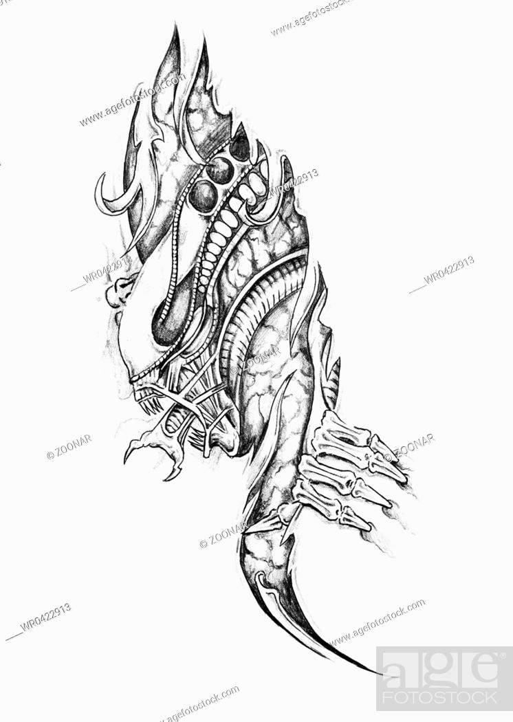 Sketch of tattoo art, alien, Stock Photo, Picture And Royalty Free Image. Pic. WR0422913