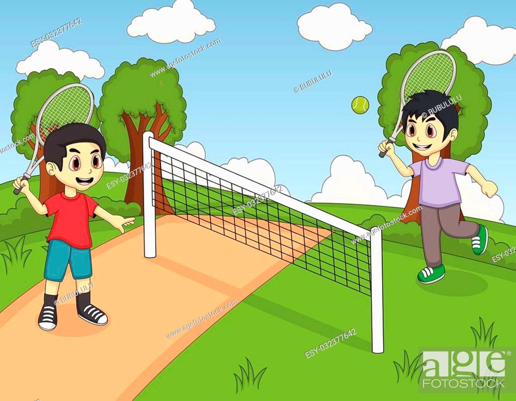 Children playing tennis in the park cartoon, Stock Vector, Vector And Low  Budget Royalty Free Image. Pic. ESY-032377642 | agefotostock