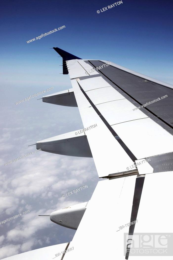 Stock Photo: Left wing tip, winglet, aircraft, Airbus, A, A320, A321, clouds, over Fuerteventura, Canary Islands, Spain, Europe.