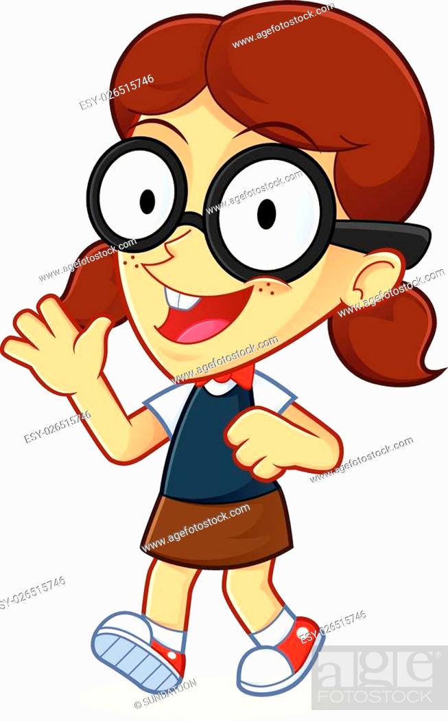 Clipart Picture of a Girl Geek Cartoon Character Waving and Walking, Stock  Vector, Vector And Low Budget Royalty Free Image. Pic. ESY-026515746 |  agefotostock