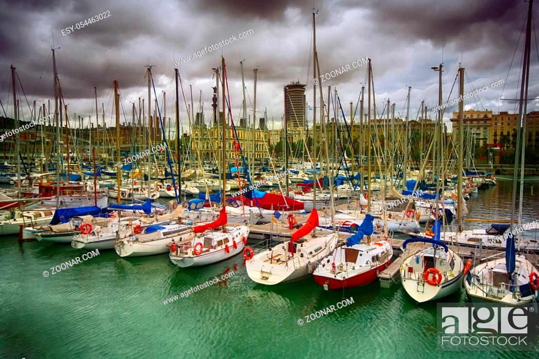 Stock Photo: Tall luxury boats and yachts moored in duquesa Port In Spain. Barcelona.