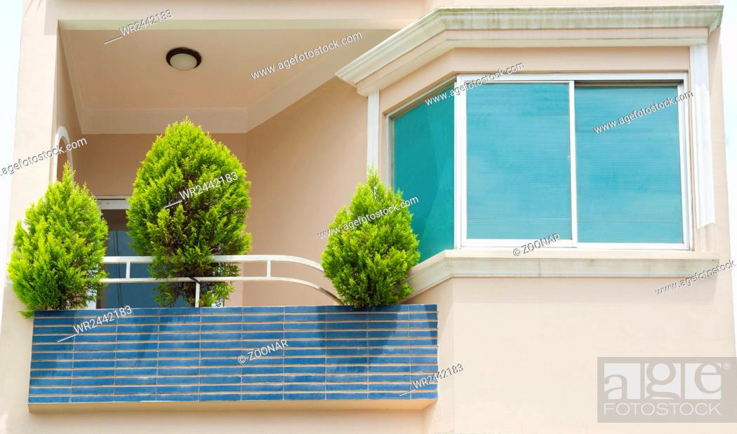 Stock Photo: balcony with thujas.