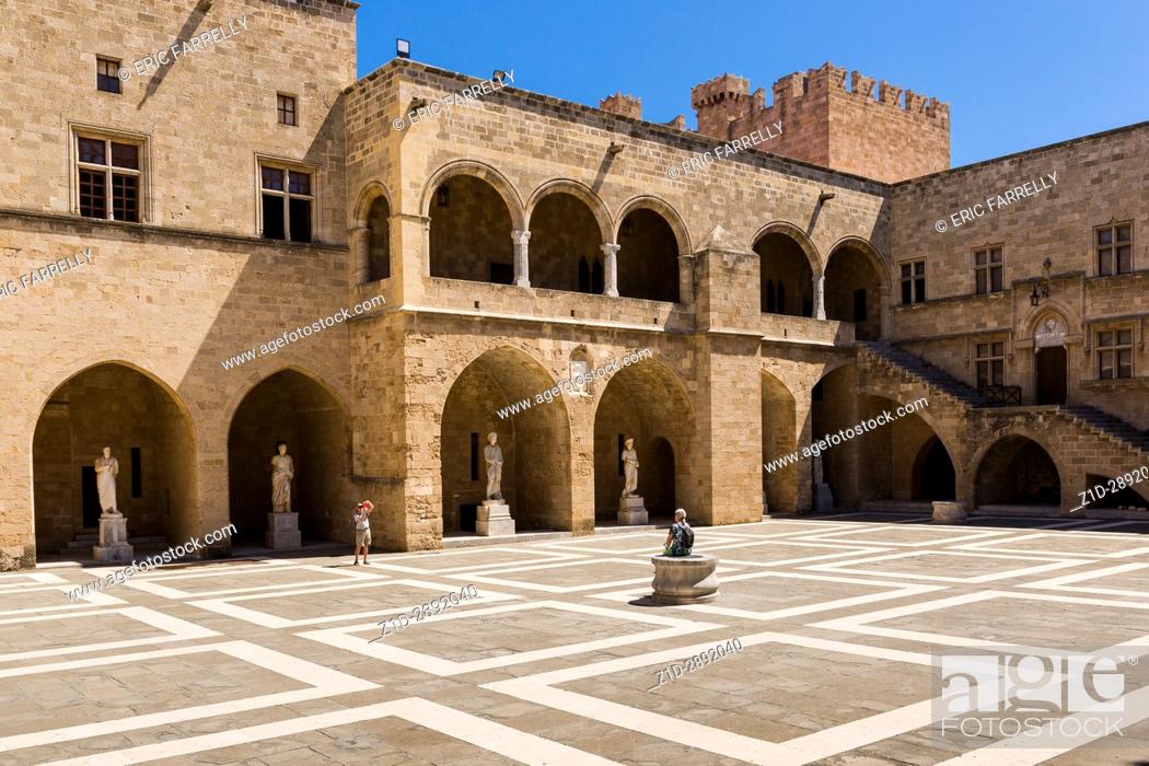 Stock Photo: The courtyard of the Palace of the Grand Master of the Knights. Medieval castle in the old city of Rhodes, Greece.