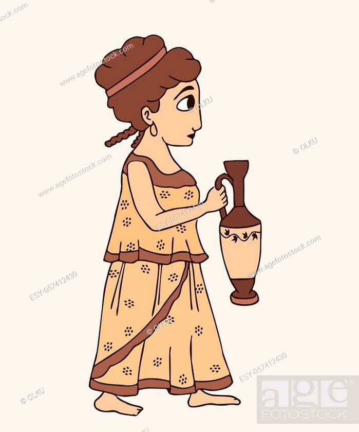 cartoon ancient greek girl with jug, vector historical illustration, Stock  Vector, Vector And Low Budget Royalty Free Image. Pic. ESY-057412430 |  agefotostock
