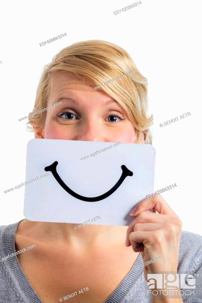 Stock Photo: Happy Portrait of Someone Holding a Smiling Mood Board.
