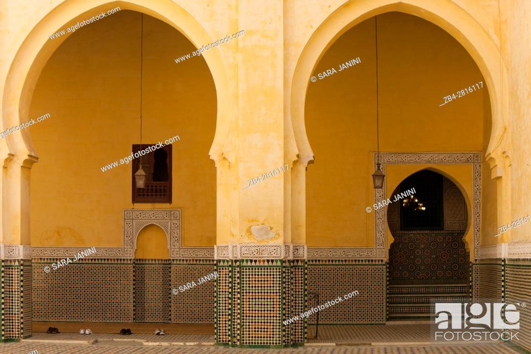 Stock Photo: Mausoleum of Moulay Ismail, Meknes, Morocco, North Africa.