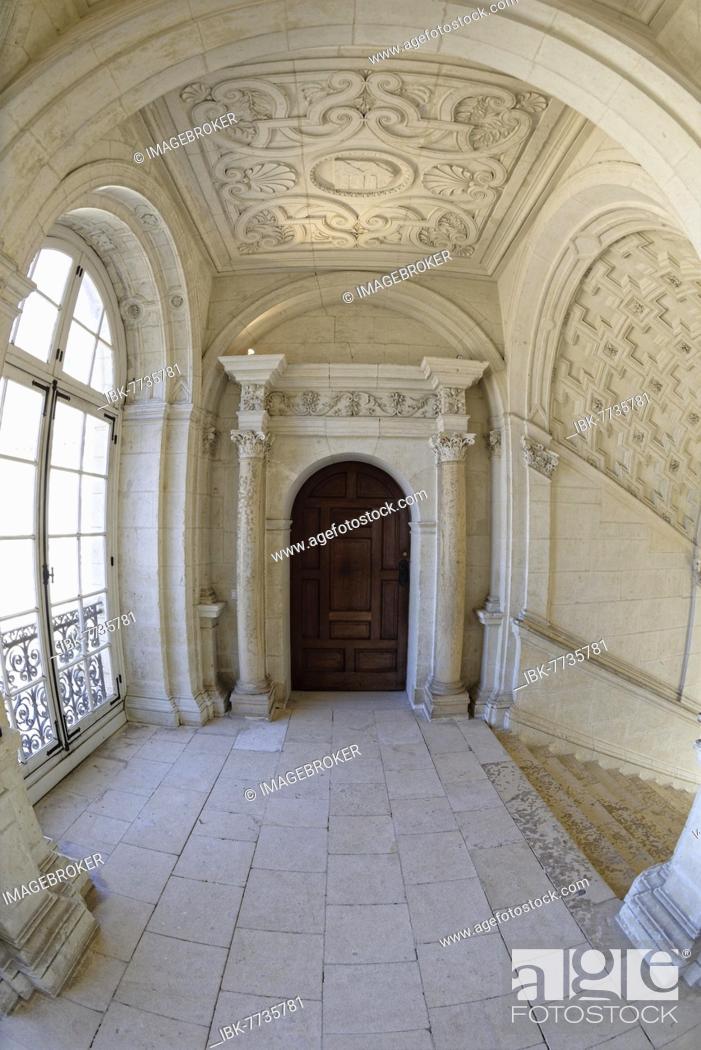 Stock Photo: Chateau de Serrant, Staircase, Saint-Georges-sur-Loire, Pays de la Loire, France, Europe.