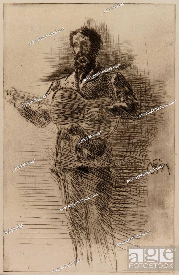 Stock Photo: The Guitar Player (M.W. Ridley), 1875. Creator: James Abbott McNeill Whistler.