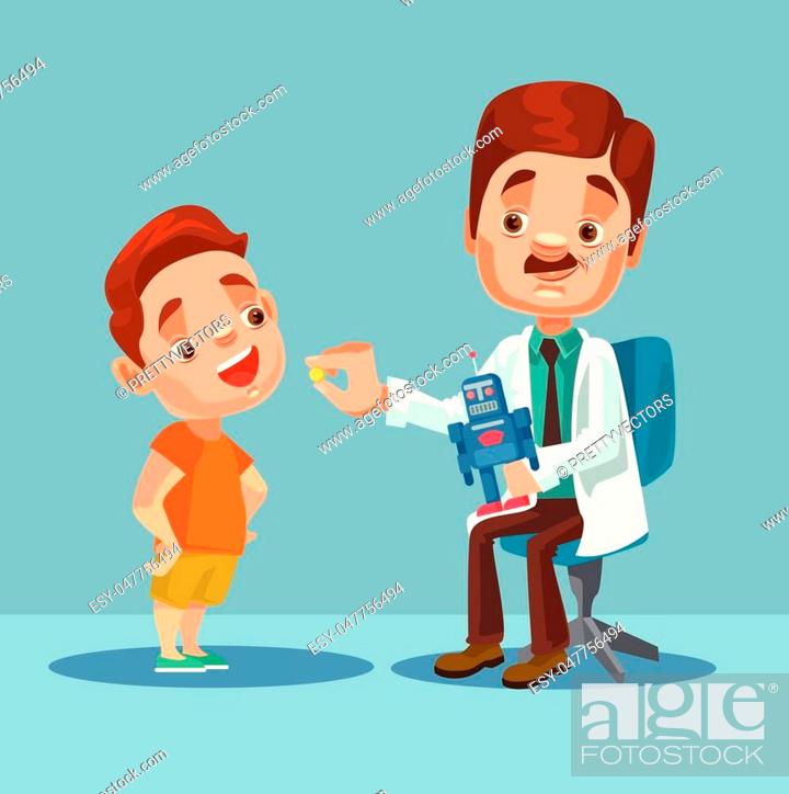 Doctor character giving medicine to little boy patient. Vector flat cartoon  illustration, Stock Vector, Vector And Low Budget Royalty Free Image. Pic.  ESY-047756494 | agefotostock