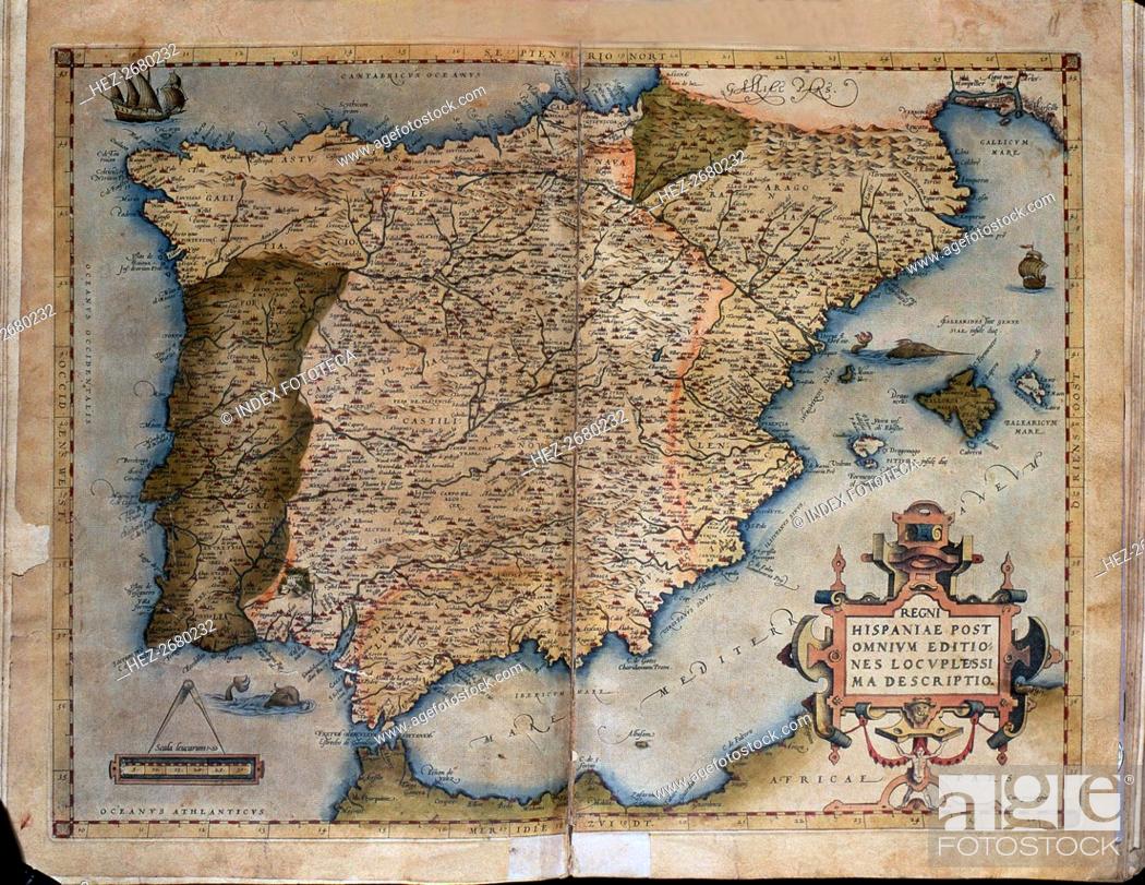 Photo de stock: 'Theatrum Orbis Terrarum' by Abraham Ortelius, Antwerp, 1574. Map of the Iberian Peninsula.