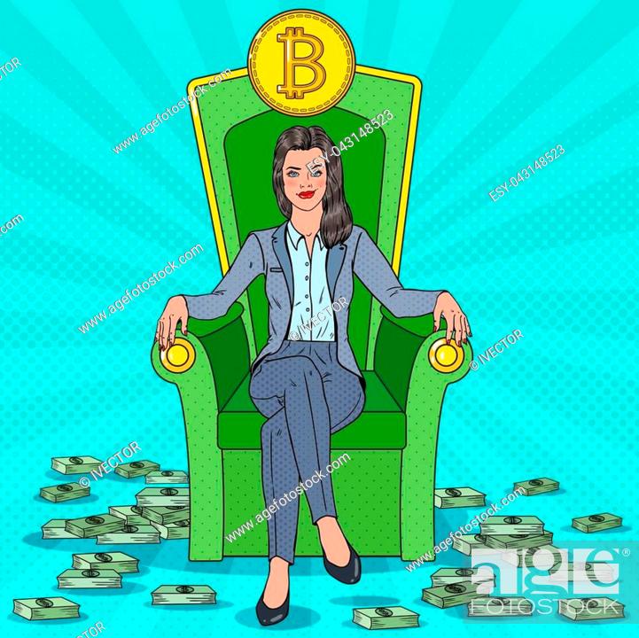 Rich Successful Business Woman Sitting on Throne with Bitcoin and Money  Stacks, Stock Vector, Vector And Low Budget Royalty Free Image. Pic.  ESY-043148523 | agefotostock
