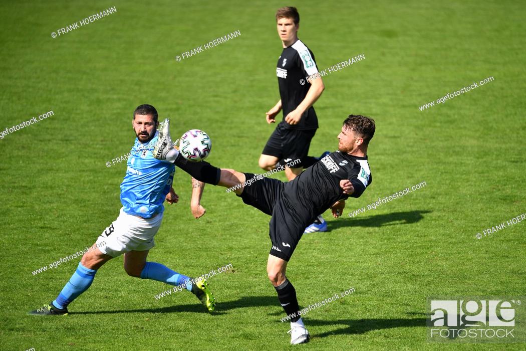 Stock Photo: from right: Julian STOECKNER (Verl), action, duels versus Sascha MOELDERS (TSV Munich 1860). Soccer 3rd league, Liga3, TSV Munich 1860 - SC Verl 3-2.