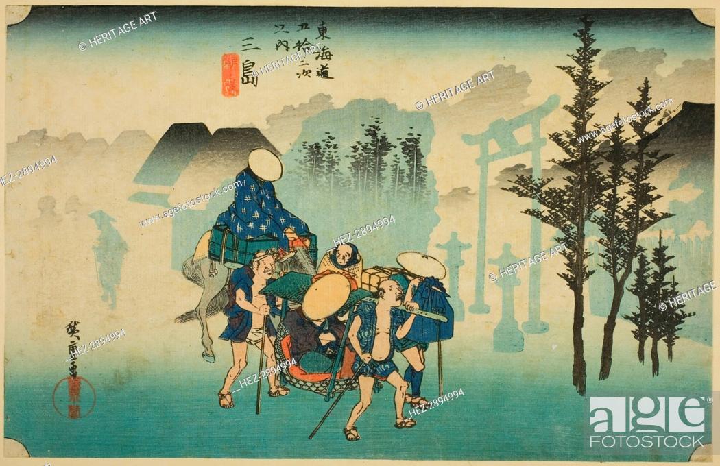 Stock Photo: Mishima: Morning Mist (Mishima, asagiri), from the series Fifty-three Stations of.., c. 1833/34. Creator: Ando Hiroshige.