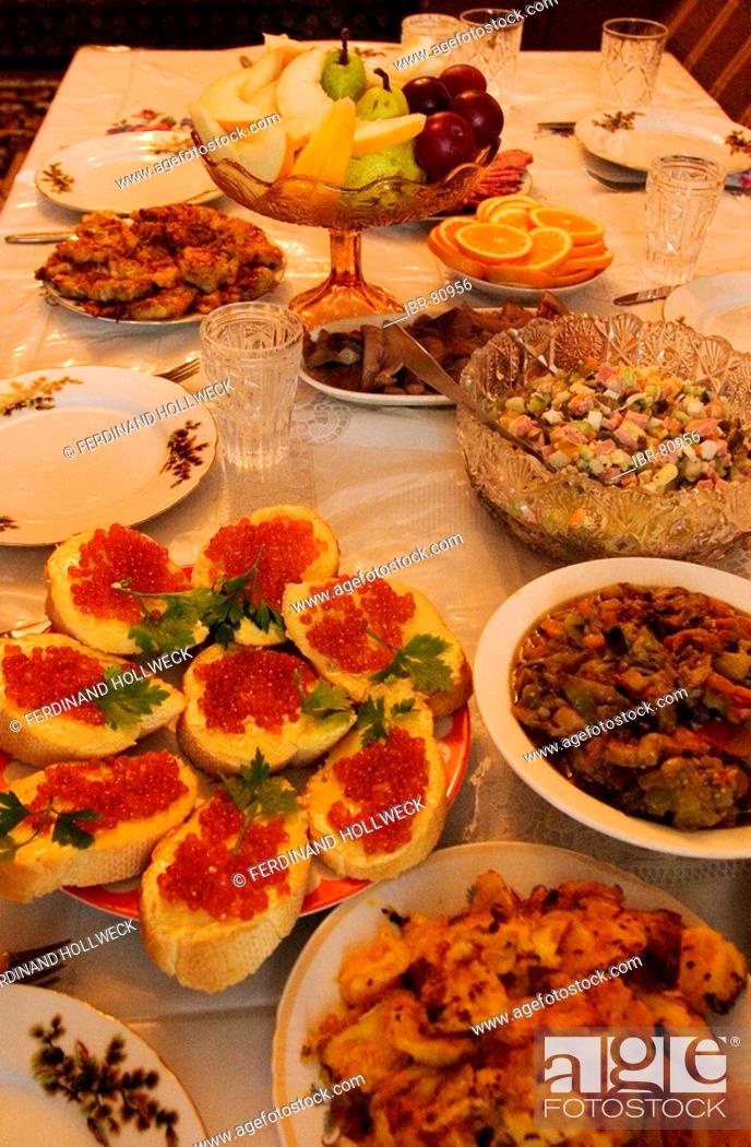 Stock Photo: Traditional Russian Welcome food, Russian Food on a table, Russian Welcome Food, Omsk, Sibiria, Russia, GUS, Europe,.