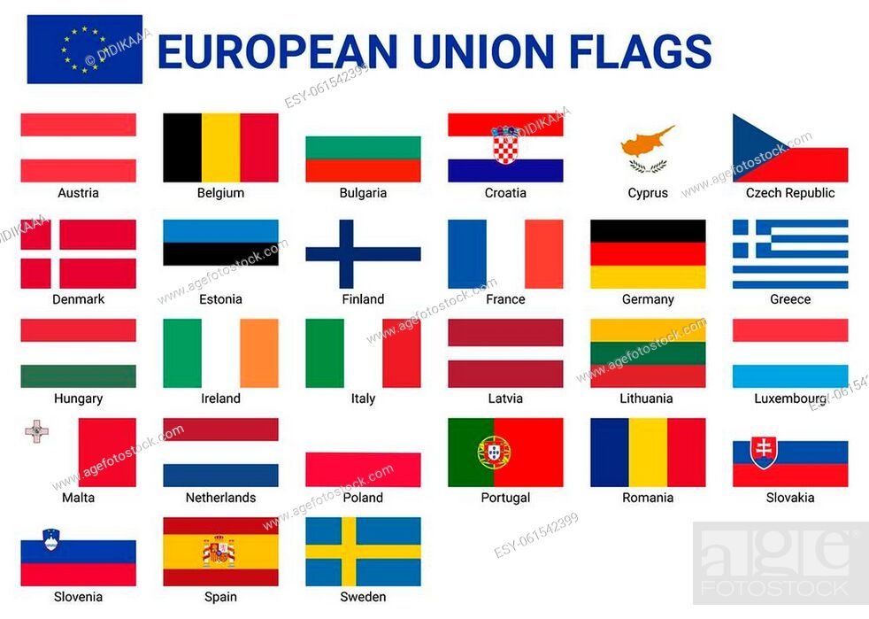 Stock Vector: Europe countries flags. Political and economic signs and symbols.