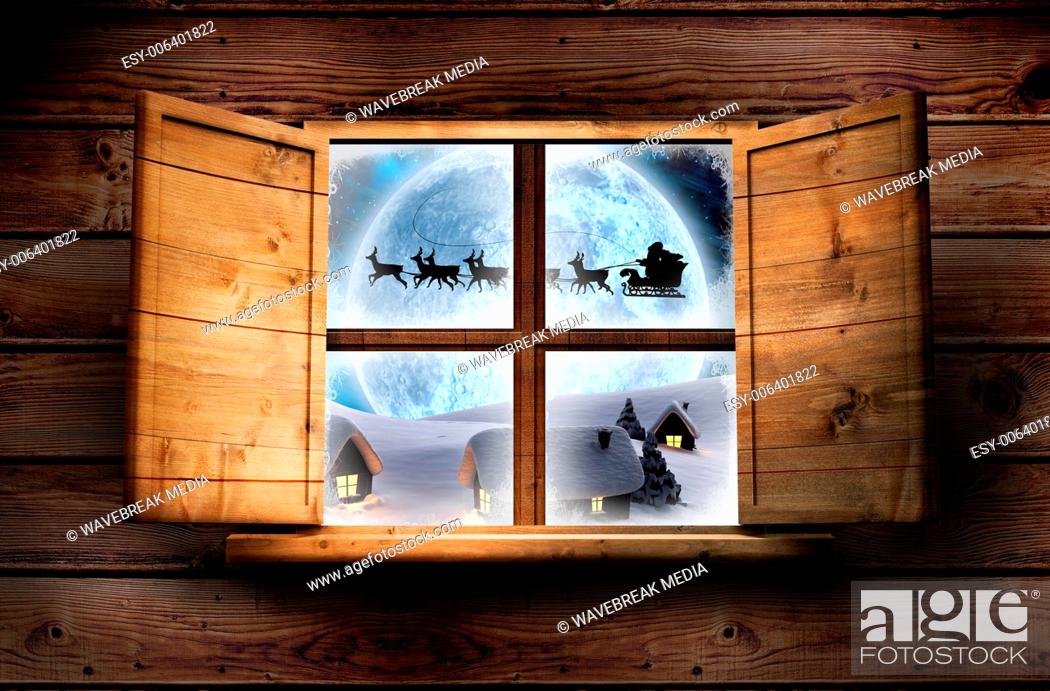 Stock Photo: Composite image of window in wooden room.