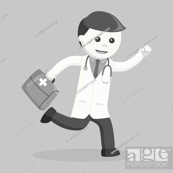 Stock Vector: Doctor running carrying medical briefcase.