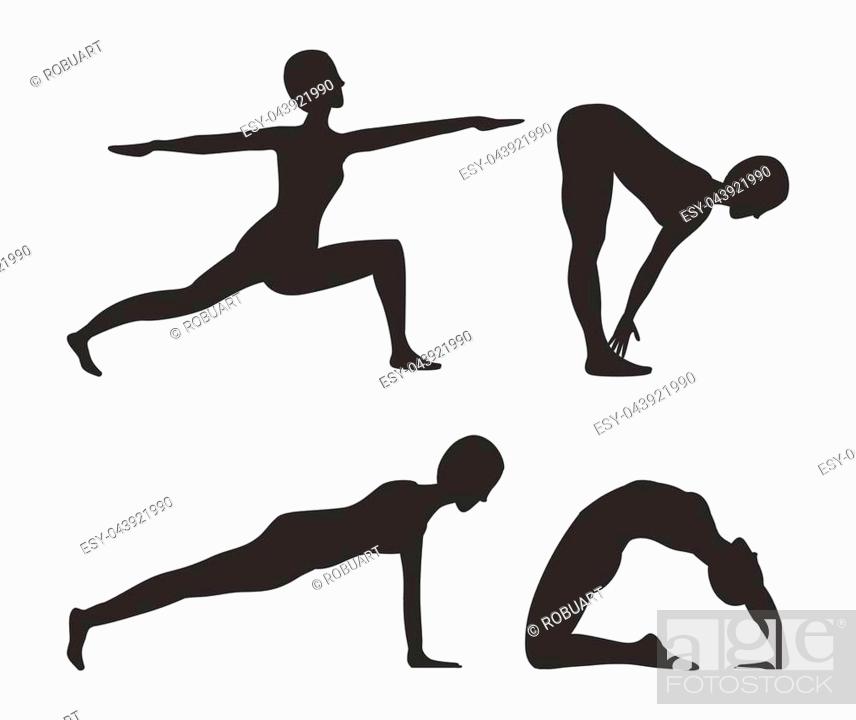 Yoga and fitness activities set, shapes or silhouettes of woman does  exercises with poses cartoon..., Stock Vector, Vector And Low Budget  Royalty Free Image. Pic. ESY-043921990 | agefotostock