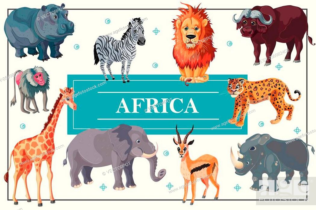 Cartoon african animals template with rhino lion zebra buffalo monkey  elephant giraffe antelope..., Stock Vector, Vector And Low Budget Royalty  Free Image. Pic. ESY-056982403 | agefotostock