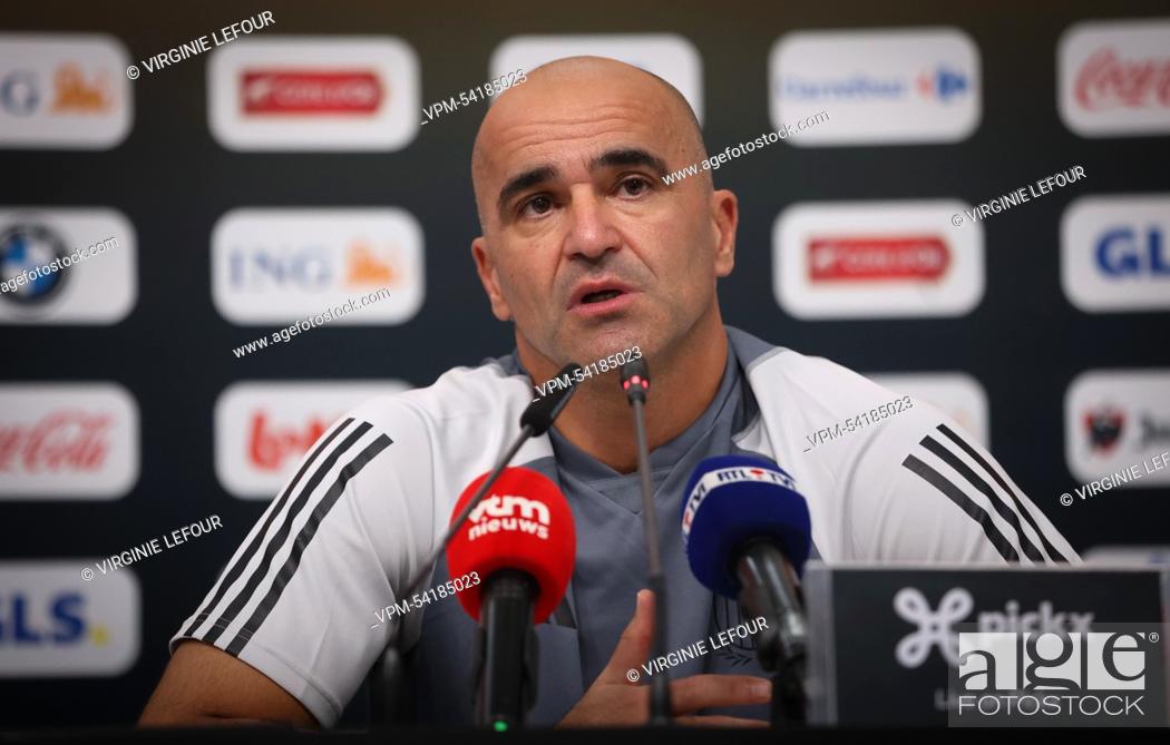 Stock Photo: Belgium's head coach Roberto Martinez pictured during a press conference of the Belgian national soccer team the Red Devils, at the Salwa Beach Resort.