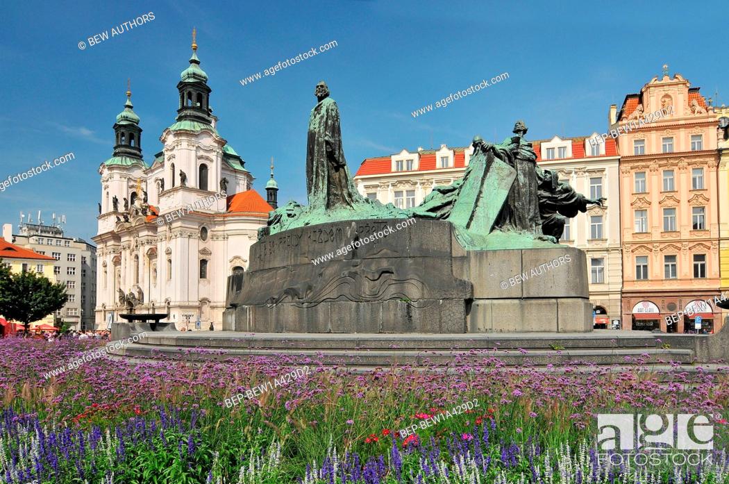 Stock Photo: Old town square in Prague and monument of Jan Hus. Czech Republic.