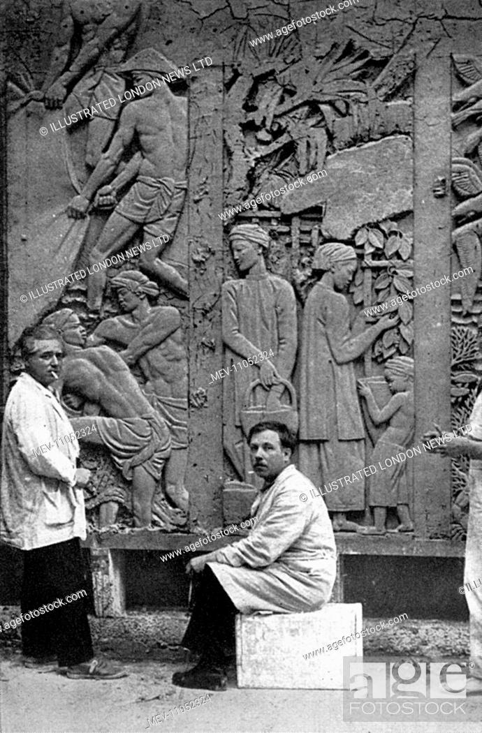 Stock Photo: A detail of the frieze, designed by the French sculptor Alfred Janniot (1889-1969) , for the facade of the permanent overseas museum.