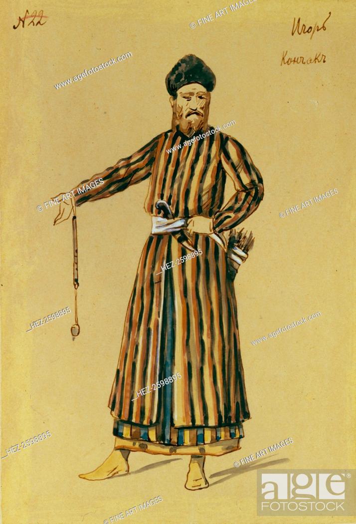 Stock Photo: Costume design for the opera Prince Igor by A. Borodin, 1890. Found in the collection of the State Museum of Theatre and Music Art, St. Petersburg.