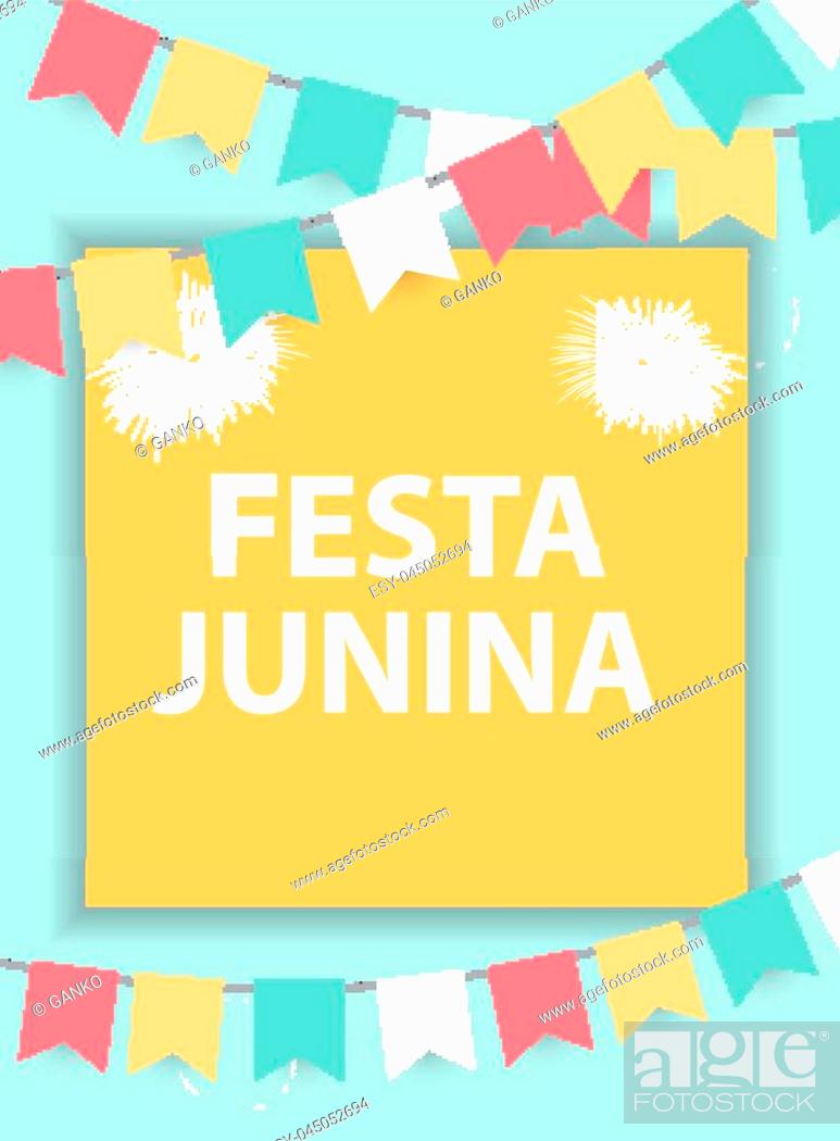 Vector: Festa Junina Holiday Background. Traditional Brazil June Festival Party. Midsummer Holiday. Vector illustration with Ribbon and Flags. EPS10.