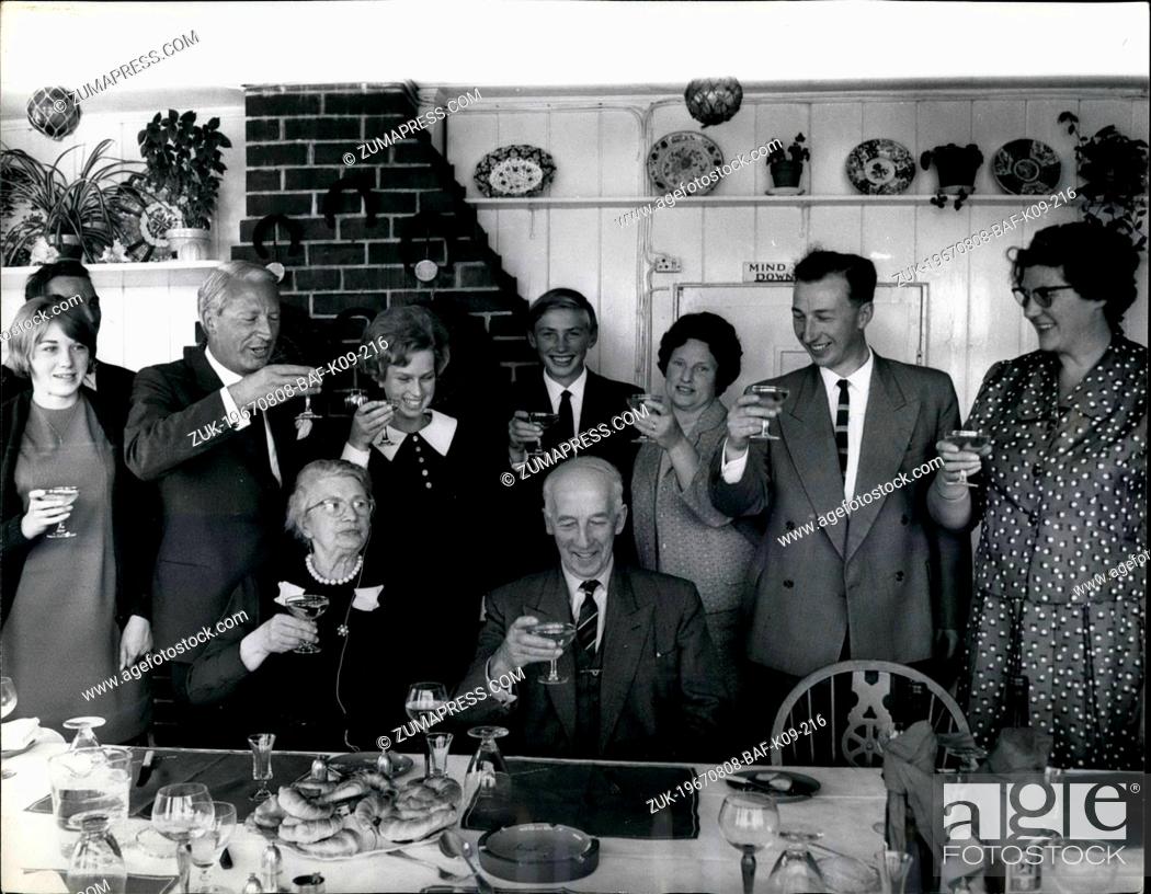 Stock Photo: Aug. 08, 1967 - Mr. Heath Attends Birthday Party - On The Isle of Wight. It takes a lot to persuade Mr. Edward Heath to desert Broadstairs in the holiday season.