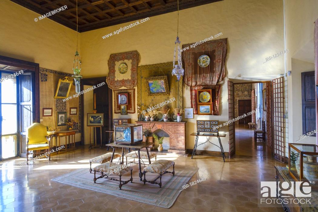 Stock Photo: Living space in Son Marroig mansion, near Deia, Serra de Tramuntana, Majorca, Balearic Islands, Spain, Europe.