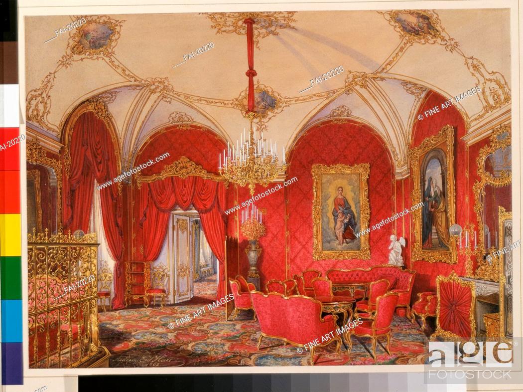Stock Photo: Interiors of the Winter Palace. The Fourth Reserved Apartment. The Corner Room. Hau, Eduard (1807-1887). Watercolour on paper. Academic art. 1868.