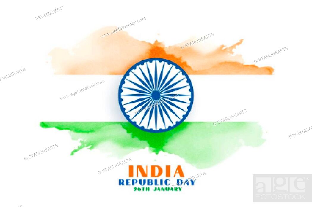 Stock Vector: happy republic day india watercolor flag background.