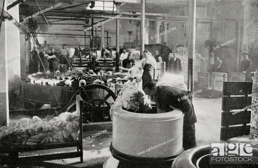 Stock Photo: Dyeing area in the Riunite Tuscan Manufacturing plant, Pontedera, Tuscany, Italy, from L'Illustrazione Italiana, Year LI, No 48, November 30, 1924.