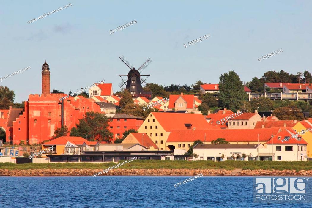 Stock Photo: Ebeltoft, town at the east coast of Denmark. Old windmill.