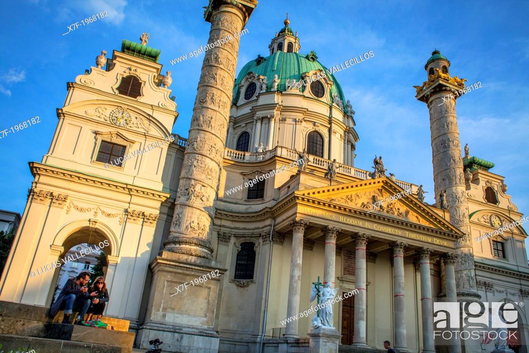 Stock Photo: Karlskirche, St. Charles Borromeo church by Fischer von Erlach in Karlsplatz, Vienna, Austria, Europe.