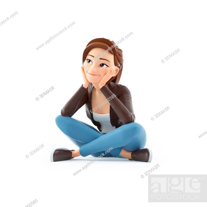 3d cartoon woman sitting on floor and thinking, illustration isolated on  white background, Stock Photo, Picture And Low Budget Royalty Free Image.  Pic. ESY-059002585 | agefotostock