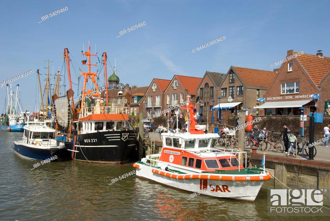 Stock Photo: Harbour, Neuharlingersiel, East Frisia, Lower Saxony, Germany, Europe.